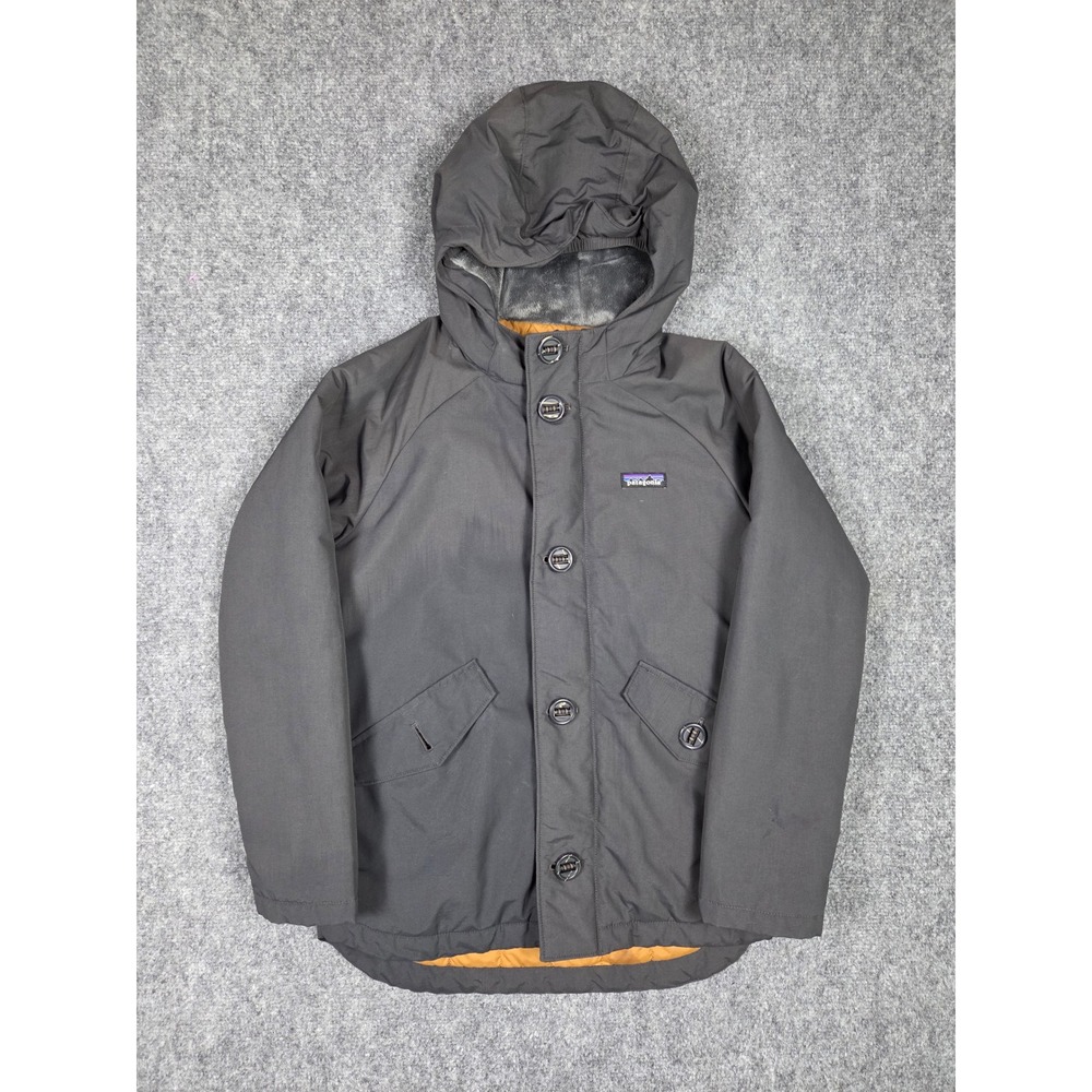 Patagonia Insulated Parka Kids Large 12 Black Hooded Fleece Lined Jacket